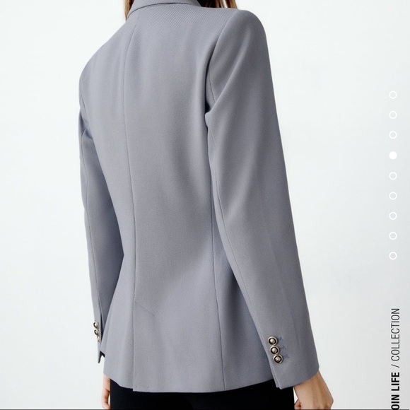 NWT Zara Double Breasted Blazer Light Blue Gold Buttons XS Work Office Business - Picture 7 of 9